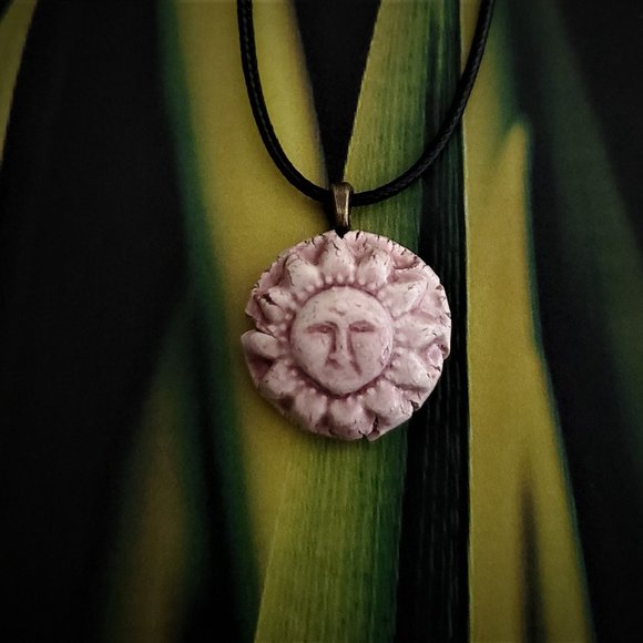 Handmade Ceramic Pink Sun Pendant Necklace, Sol Pendant - Picture 10 of 13